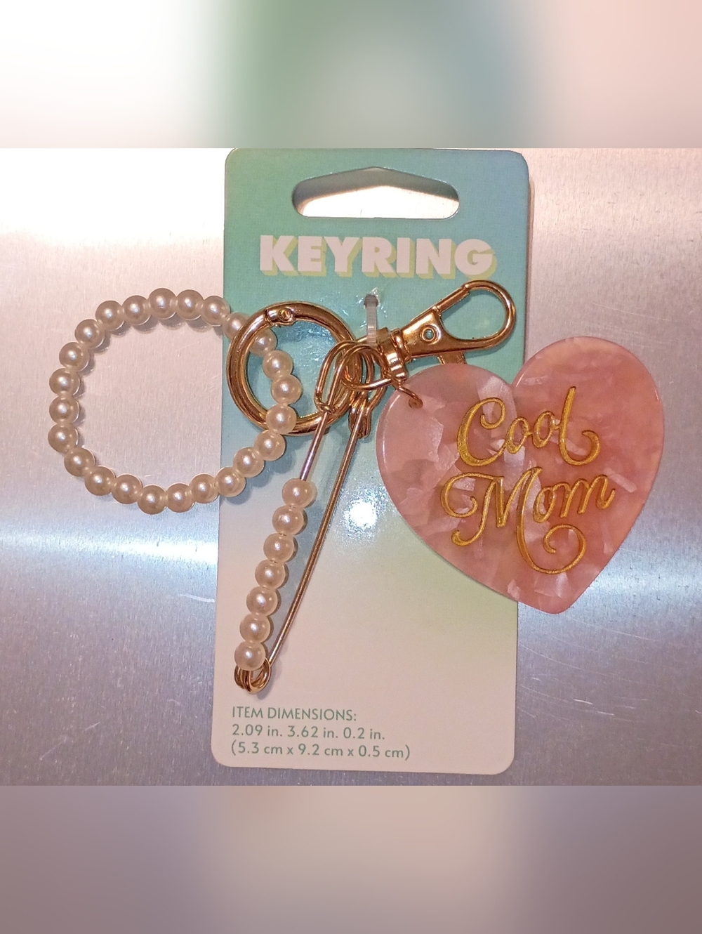 Gold Tone Pearl Heart Keyring 🩷 Chic Pink "Cool Mom" Charm Mother's Day New Mom